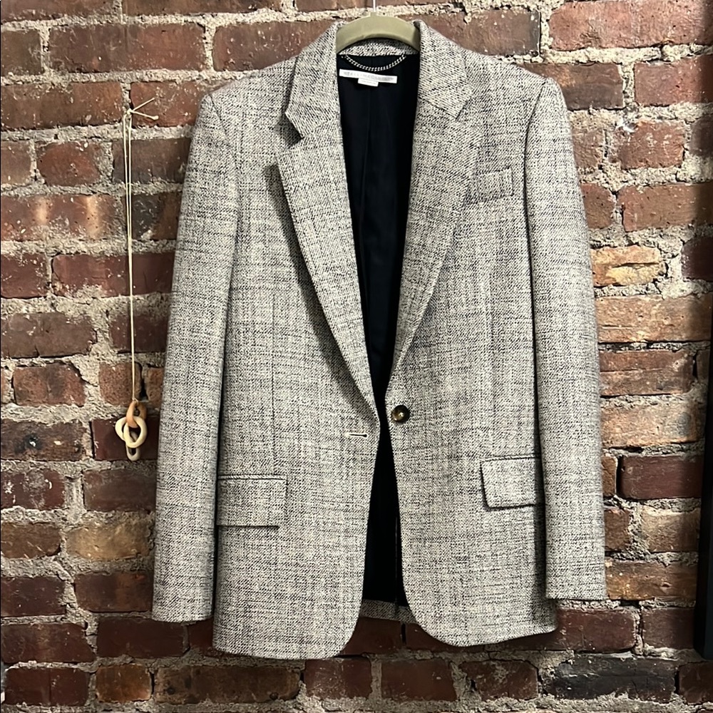 Stella McCartney Wool Blazer, Beige Black Tweed, single button, 34 (small) NWOT